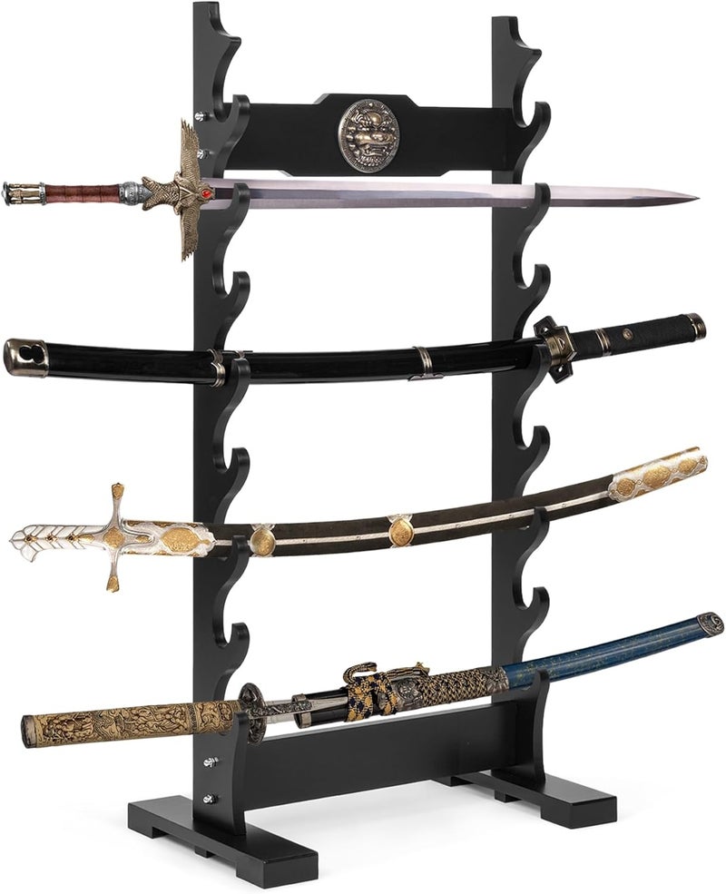 lukar Kylin 8 Tier Sword Rack Floor Standing, Multilayer Katana Stand Floor, Wooden Sword Display Stand Floor, Japanese Samurai Sword Holder - Image 1